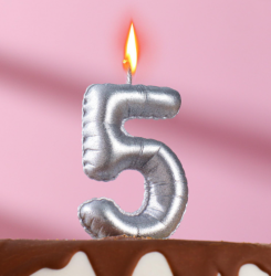 Изображение Свеча в торт "Шары", цифра 5, серебро, 7 см